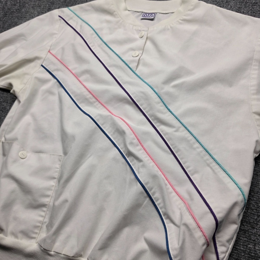 Vintage prn Scrub Top Womens Medium Large USA Made Pastel Stripe Nurse Uniform
